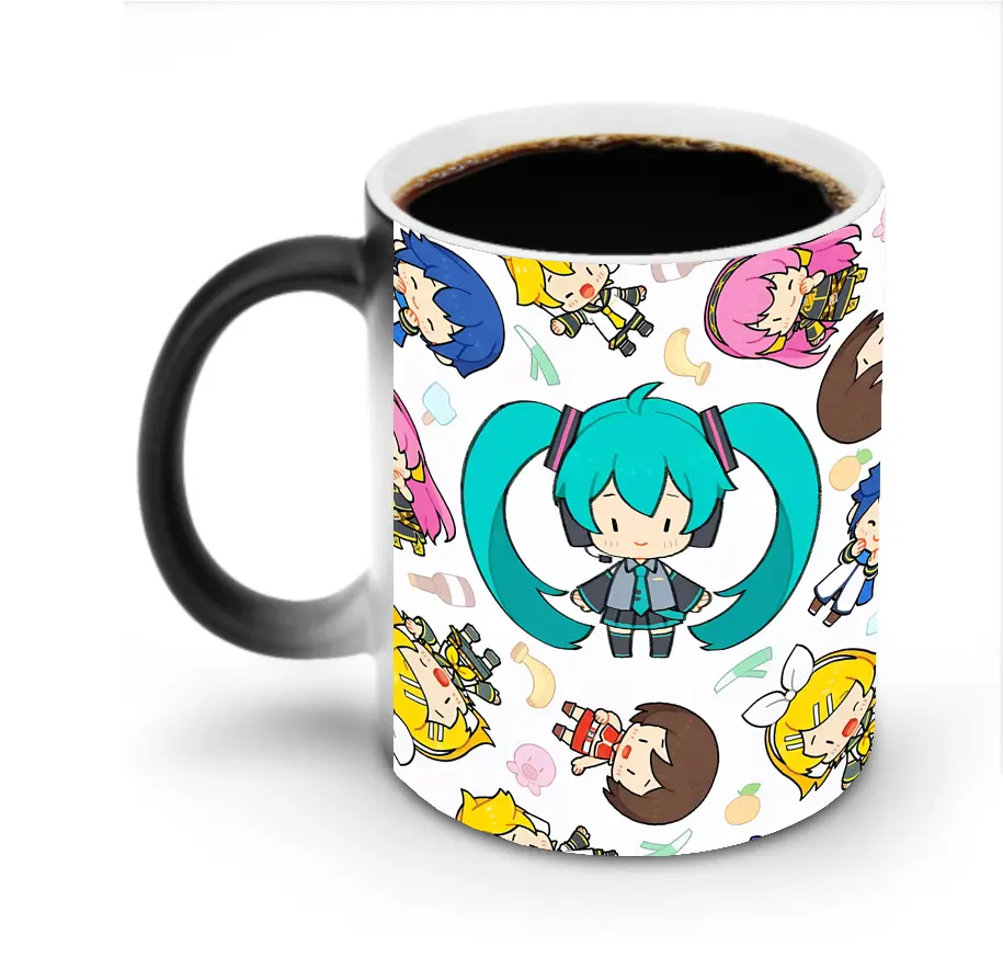 初音ミク可愛いキャラクター集合 フルーツモチーフ 癒し系オリジナルデザイン - 変色マグカップ ・ セラミック ・ 熱転写プリント ・ 耐久性 高品質 ・ ギフト・自宅用 コーヒー お茶
