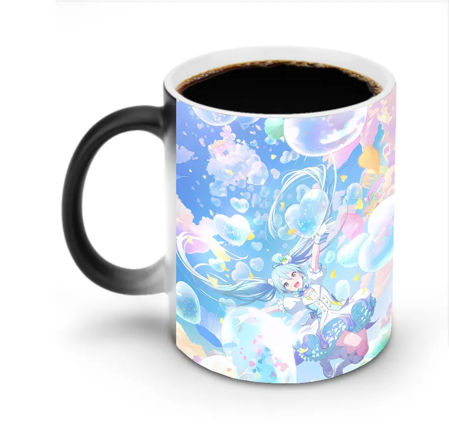初音ミクファンタジースカイ ハートバブルオリジナルデザイン - 変色マグカップ ・ セラミック ・ 熱転写プリント ・ 耐久性 高品質 ・ ギフト・自宅用 コーヒー お茶