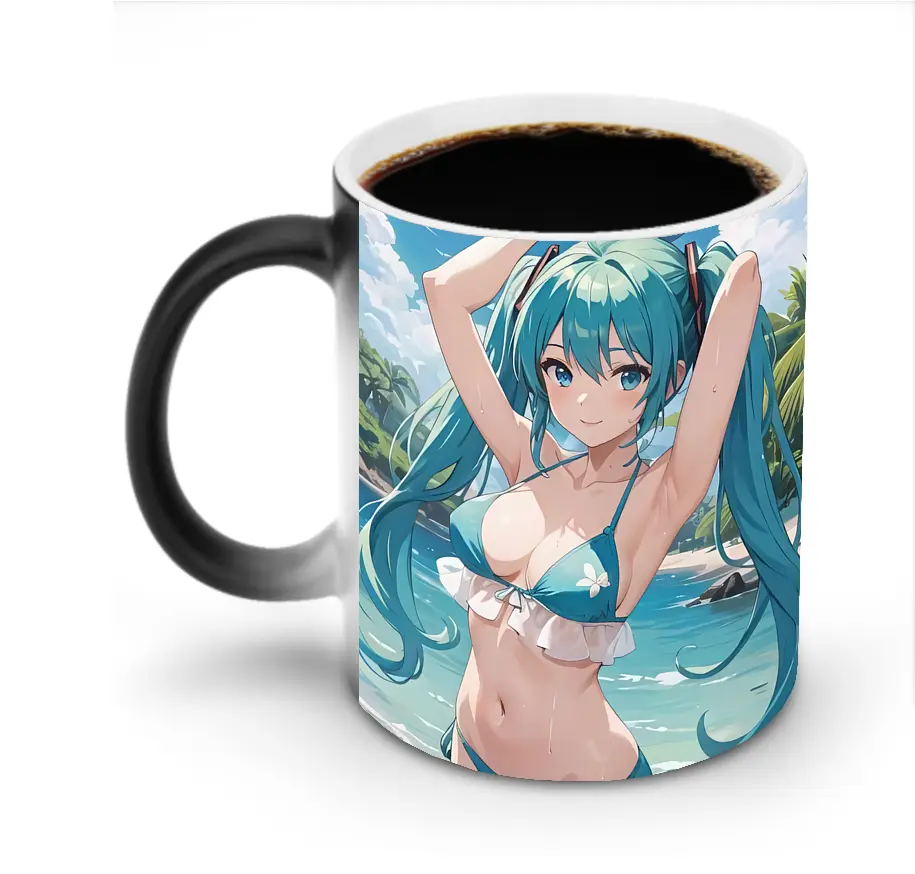 初音ミクサマーコレクションビーチバケーションセクシーオリジナルデザイン - 変色マグカップ ・ セラミック ・ 熱転写プリント ・ 耐久性 高品質 ・ ギフト・自宅用 コーヒー お茶