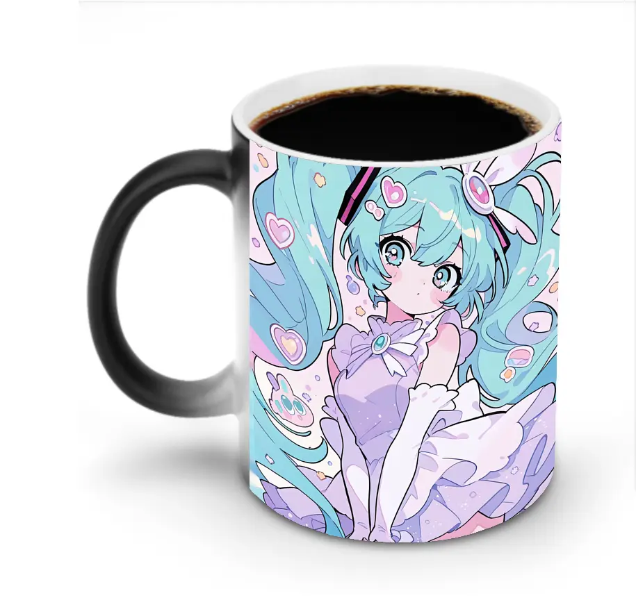 初音ミクハートモチーフ ガーリースタイル 可愛いオリジナルデザイン - 変色マグカップ ・ セラミック ・ 熱転写プリント ・ 耐久性 高品質 ・ ギフト・自宅用 コーヒー お茶