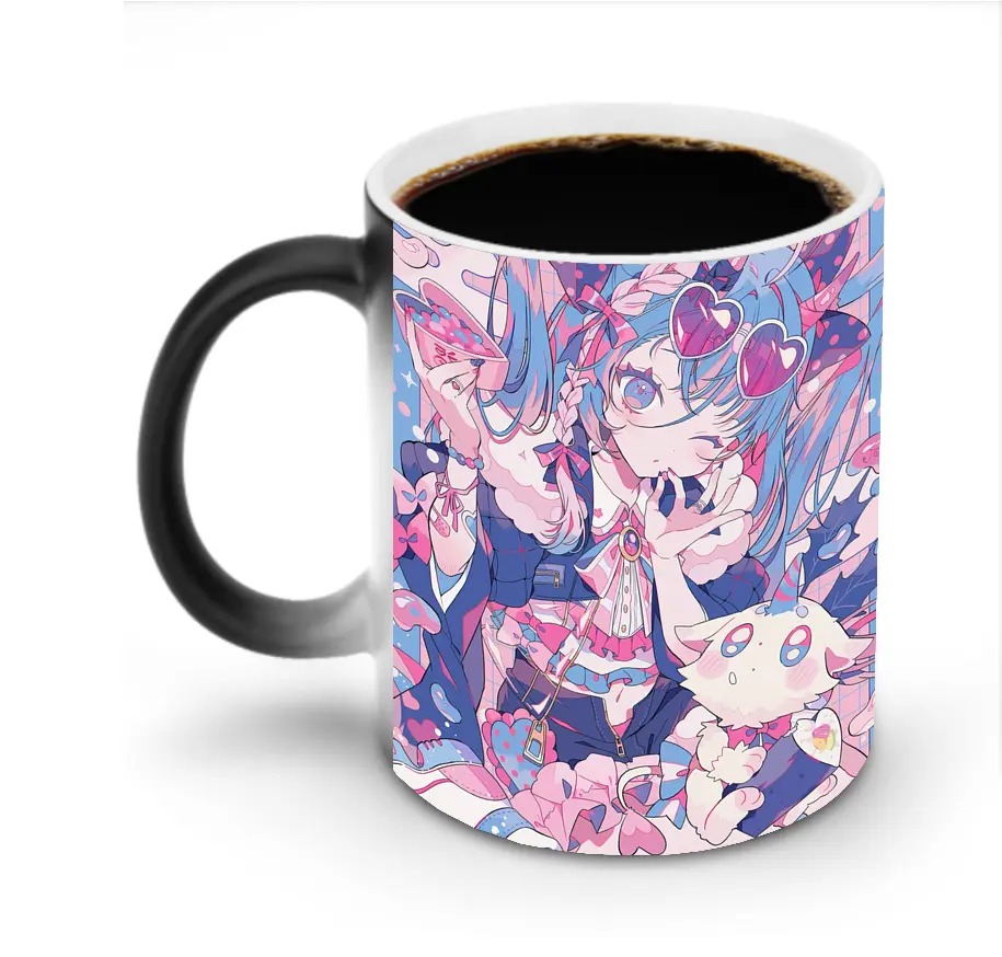 初音ミク キャンディモチーフ かわいい獣耳の 女の子らしさ満点 オリジナルデザイン - 変色マグカップ ・ セラミック ・ 熱転写プリント ・ 耐久性 高品質 ・ ギフト・自宅用 コーヒー お茶