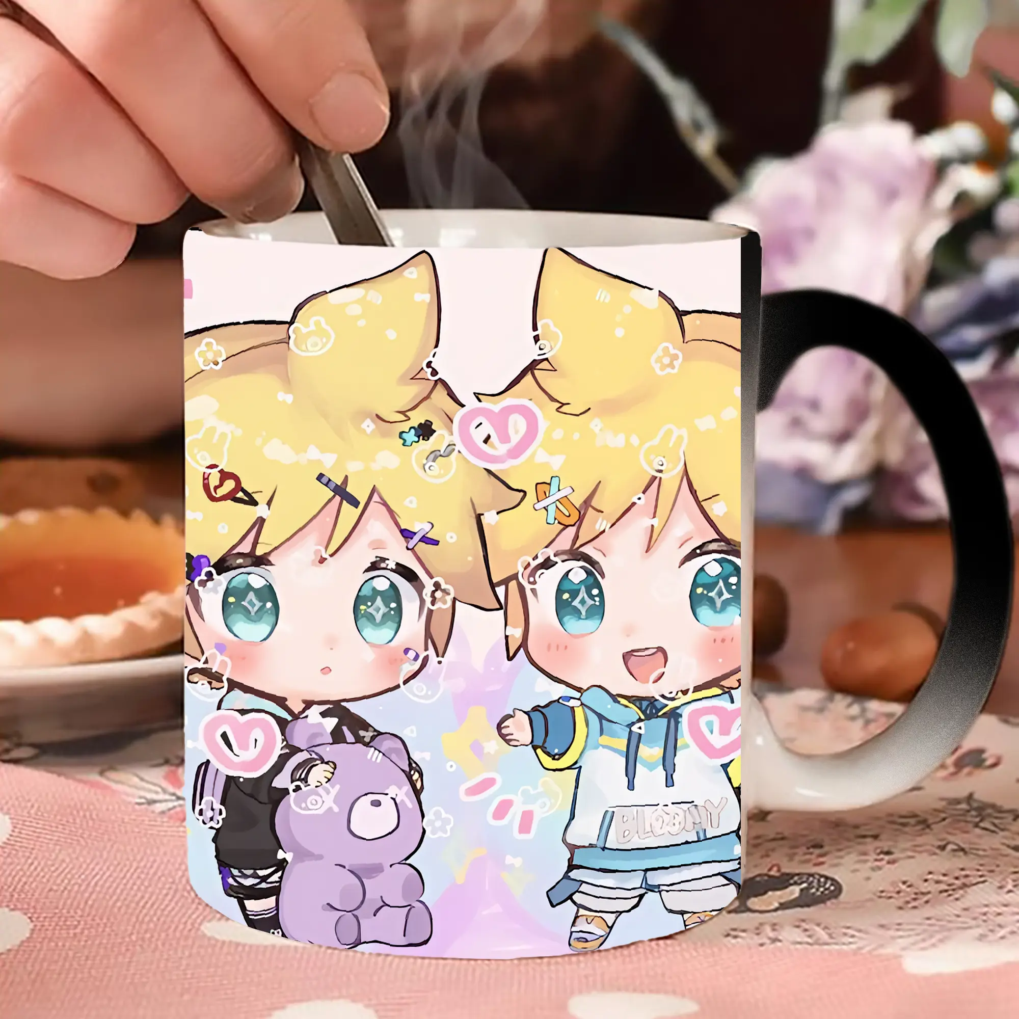 鏡音リン・レン ペールピンク背景 ハート ふんわり可愛い オリジナルデザイン