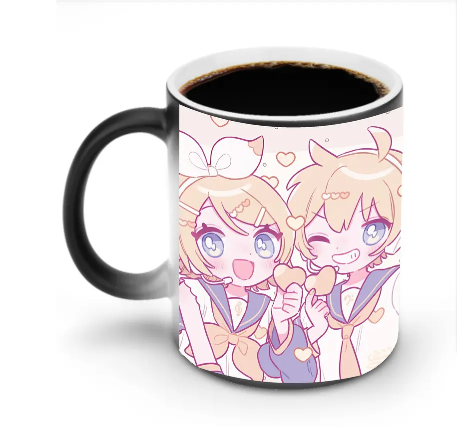 鏡音リン・レン ピンクパープルトーン 夢幻 ハート オリジナルデザイン - 変色マグカップ ・ セラミック ・ 熱転写プリント ・ 耐久性 高品質 ・ ギフト・自宅用 コーヒー お茶