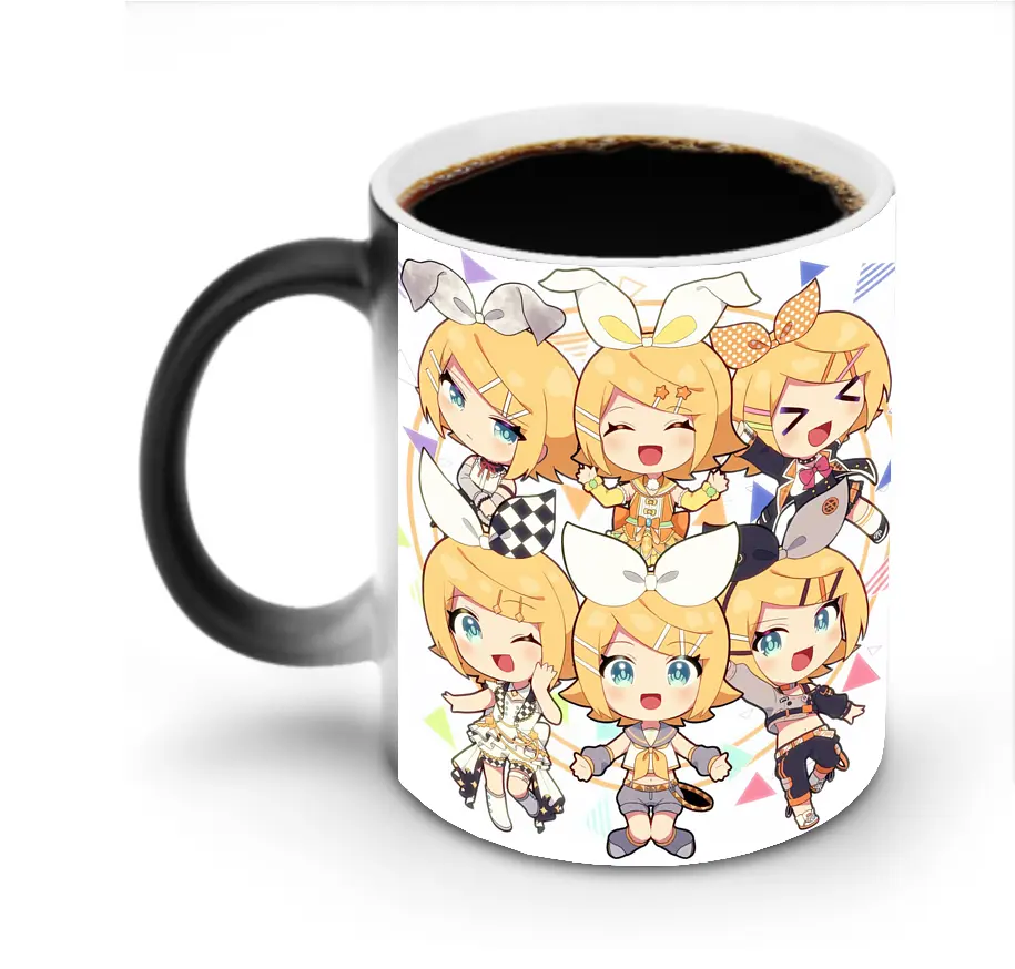 鏡音リン・レン デフォルメ集合 かわいい 元気 オリジナルデザイン - 変色マグカップ ・ セラミック ・ 熱転写プリント ・ 耐久性 高品質 ・ ギフト・自宅用 コーヒー お茶