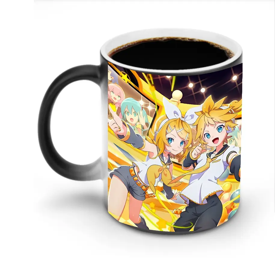 鏡音リン・レン ゴージャスな背景 元気 オリジナルデザイン - 変色マグカップ ・ セラミック ・ 熱転写プリント ・ 耐久性 高品質 ・ ギフト・自宅用 コーヒー お茶