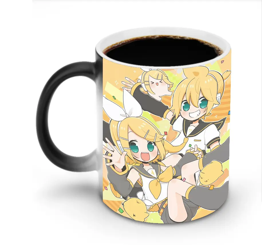 鏡音リン・レン 多彩なポーズ 元気 オリジナルデザイン - 変色マグカップ ・ セラミック ・ 熱転写プリント ・ 耐久性 高品質 ・ ギフト・自宅用 コーヒー お茶