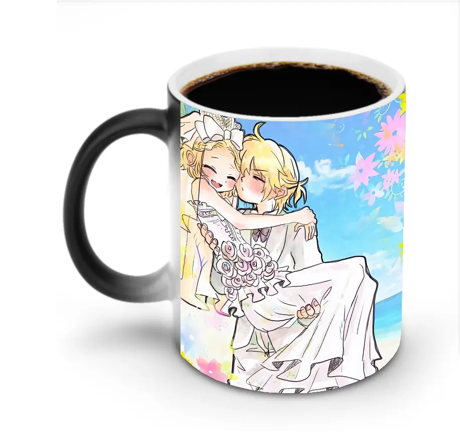 鏡音リン・レン 白い衣装 ほっこり オリジナルデザイン - 変色マグカップ ・ セラミック ・ 熱転写プリント ・ 耐久性 高品質 ・ ギフト・自宅用 コーヒー お茶