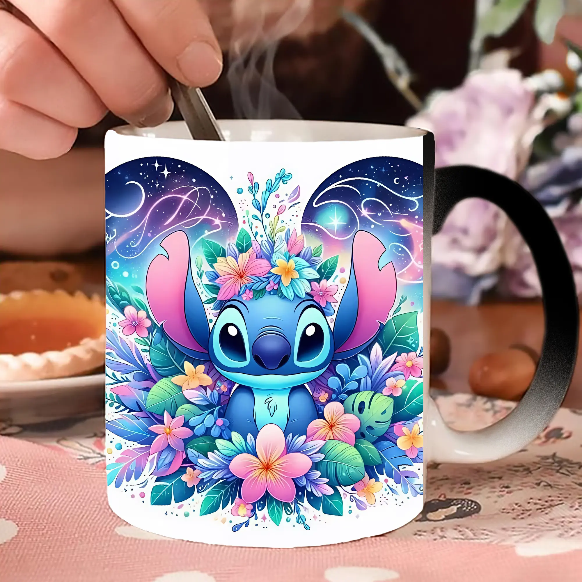 ディズニー スティッチ 星空と花 カラフル オリジナルデザイン