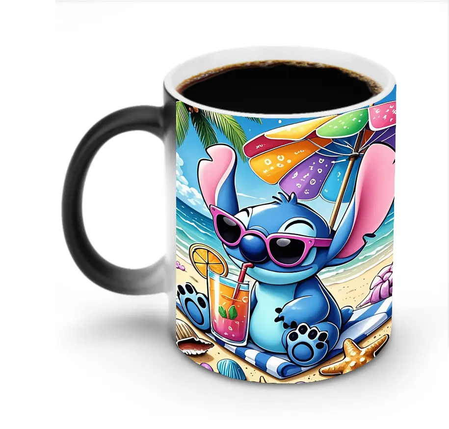 ディズニー スティッチ ビーチバケーション のんびり オリジナルデザイン - 変色マグカップ ・ セラミック ・ 熱転写プリント ・ 耐久性 高品質 ・ ギフト・自宅用 コーヒー お茶