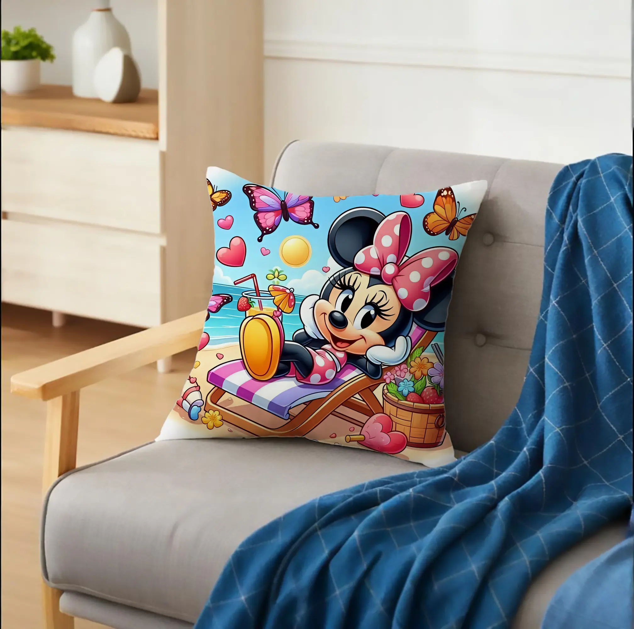 ミニーマウス かわいいイラスト カラフル背景