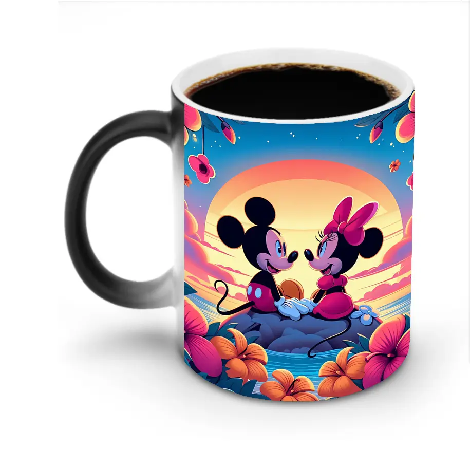 ミッキー＆ミニー星空デザイン ロマンチックイラスト - 変色マグカップ ・ セラミック ・ 熱転写プリント ・ 耐久性 高品質 ・ ギフト・自宅用 コーヒー お茶