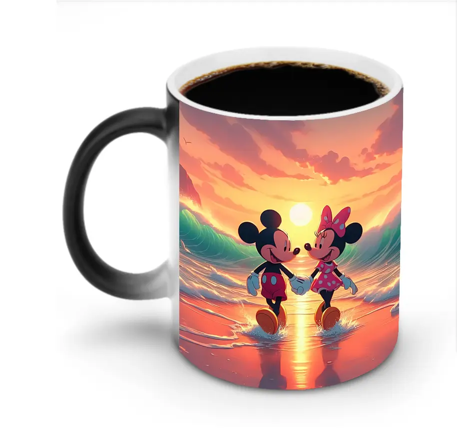 ミッキー＆ミニーサンセットビーチ ロマンチックアート - 変色マグカップ ・ セラミック ・ 熱転写プリント ・ 耐久性 高品質 ・ ギフト・自宅用 コーヒー お茶