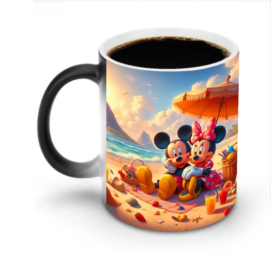 ミッキー＆ミニーピクニックデザイン サマーイラスト - 変色マグカップ ・ セラミック ・ 熱転写プリント ・ 耐久性 高品質 ・ ギフト・自宅用 コーヒー お茶