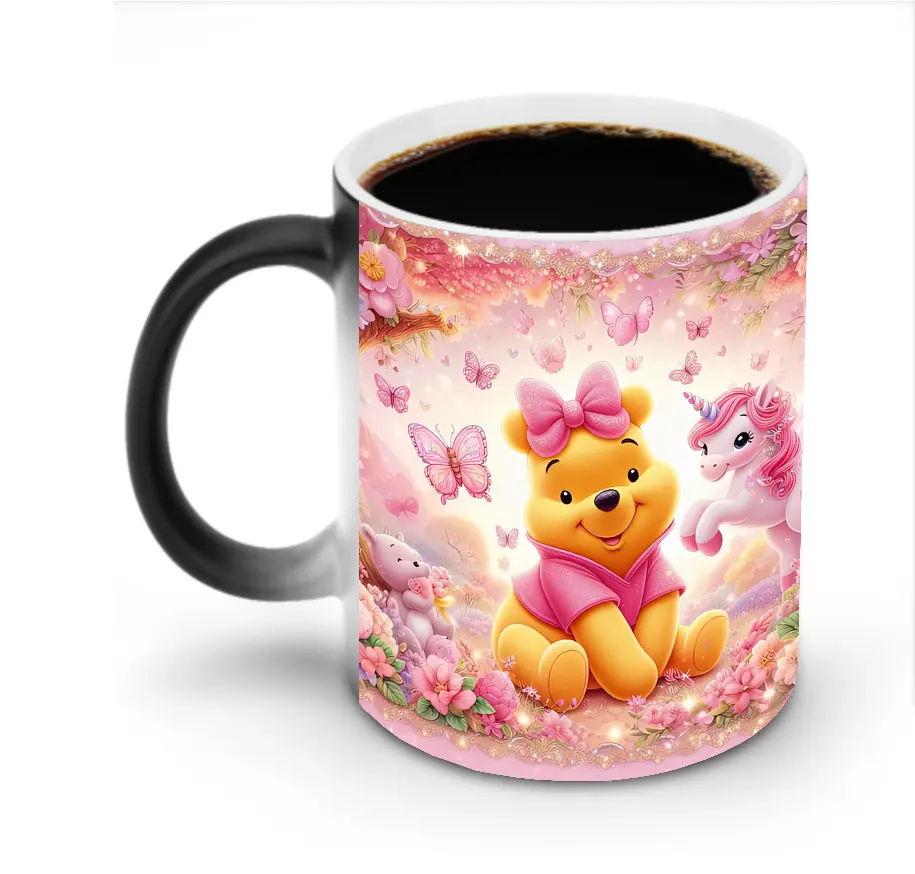 ディズニー くまのプーさん ユニコーンと花と蝶 夢かわオリジナルデザイン - 変色マグカップ ・ セラミック ・ 熱転写プリント ・ 耐久性 高品質 ・ ギフト・自宅用 コーヒー お茶