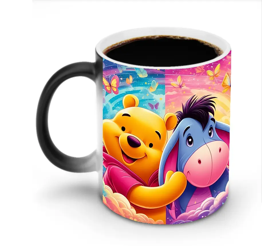 ディズニー くまのプーさん ハグとぬくもり 甘かわオリジナルデザイン - 変色マグカップ ・ セラミック ・ 熱転写プリント ・ 耐久性 高品質 ・ ギフト・自宅用 コーヒー お茶