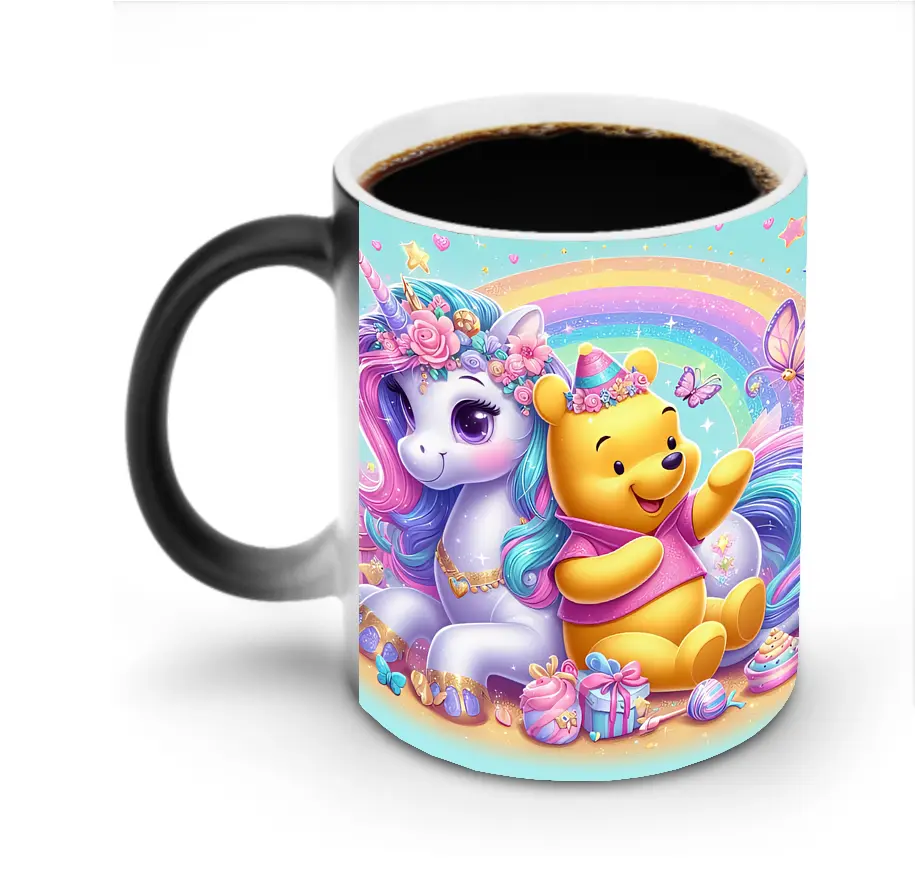 ディズニー くまのプーさん ユニコーンと虹と魔法 夢かわオリジナルデザイン - 変色マグカップ ・ セラミック ・ 熱転写プリント ・ 耐久性 高品質 ・ ギフト・自宅用 コーヒー お茶