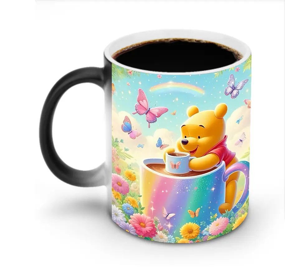 ディズニー くまのプーさん 虹と蝶 清新オリジナルデザイン - 変色マグカップ ・ セラミック ・ 熱転写プリント ・ 耐久性 高品質 ・ ギフト・自宅用 コーヒー お茶