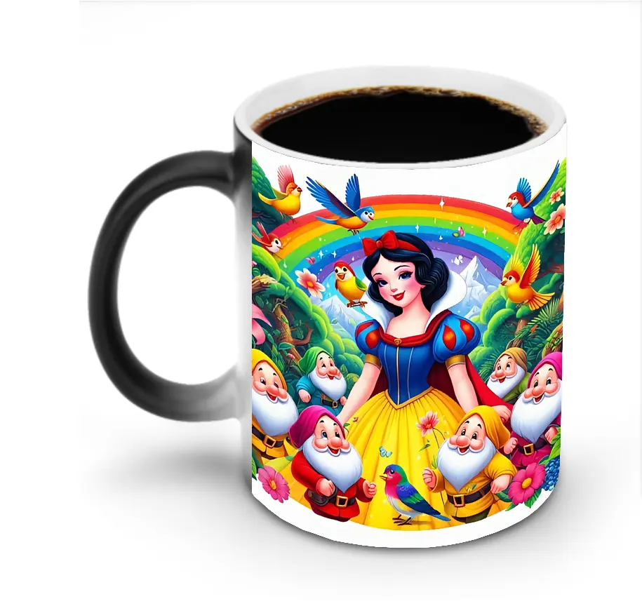 プリンセス 白雪姫＆小人たち レインボー ほっこり オリジナルデザイン ✅ - 変色マグカップ ・ セラミック ・ 熱転写プリント ・ 耐久性 高品質 ・ ギフト・自宅用 コーヒー お茶