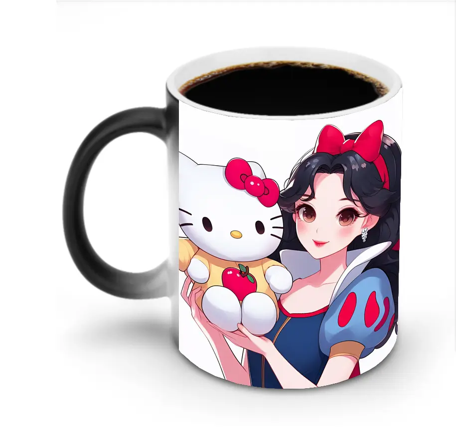プリンセス 白雪姫＆ハローキティ コラボ かわいい オリジナルデザイン - 変色マグカップ ・ セラミック ・ 熱転写プリント ・ 耐久性 高品質 ・ ギフト・自宅用 コーヒー お茶