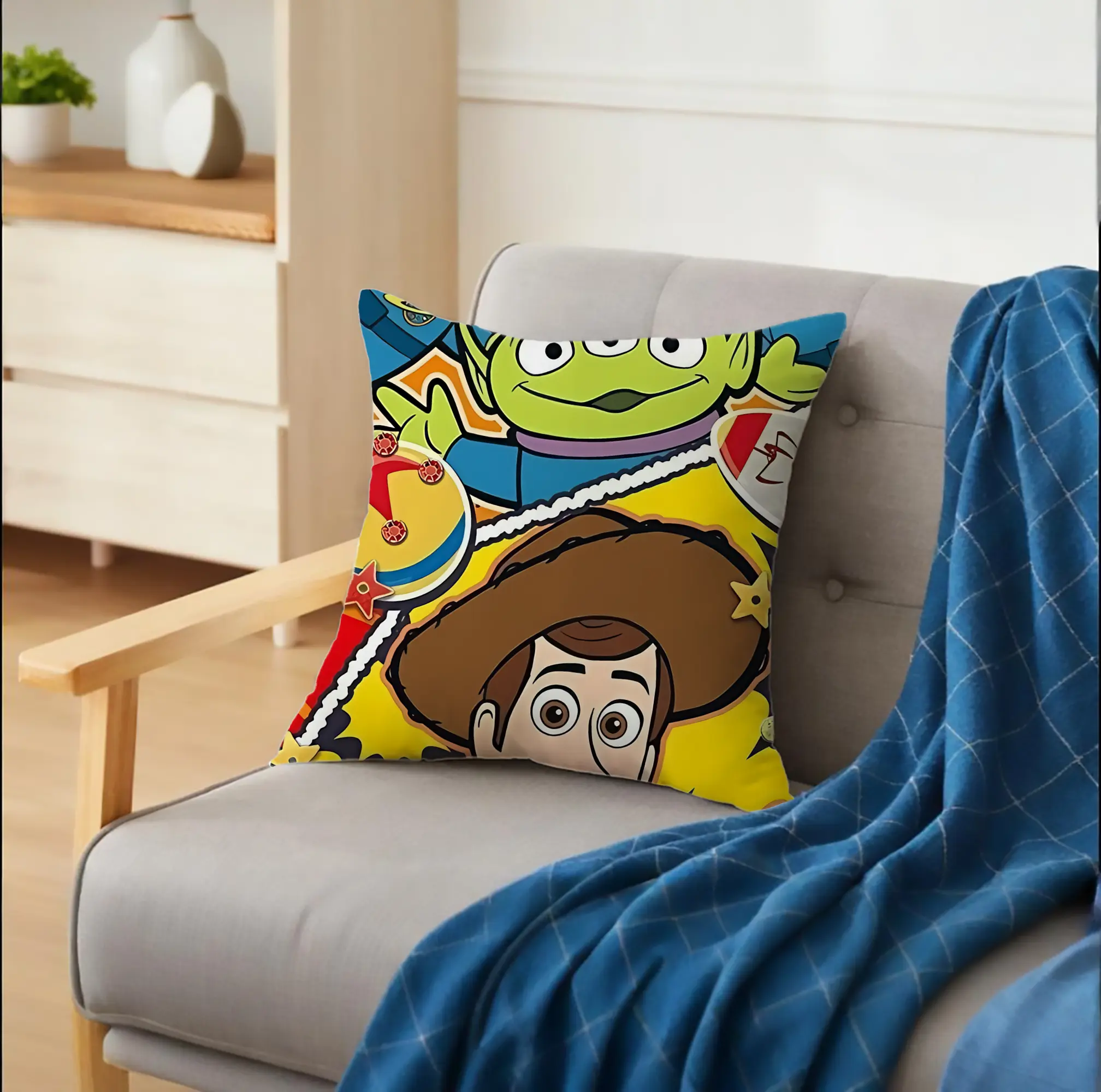 トイ・ストーリー ウッディ＆リトルグリーンメン 星モチーフ ダイナミック背景 オリジナルデザイン