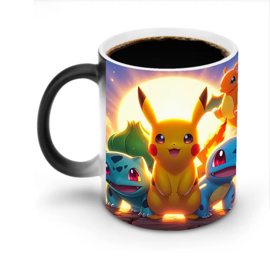 ポケモン ピカチュウ＆ゼニガメ＆フシギダネ クラシック オリジナルデザイン - 変色マグカップ ・ セラミック ・ 熱転写プリント ・ 耐久性 高品質 ・ ギフト・自宅用 コーヒー お茶