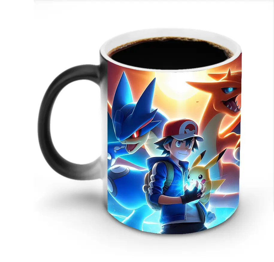 ポケモン ピカチュウ＆サトシ＆カメックス＆リザードン 迫力 オリジナルデザイン - 変色マグカップ ・ セラミック ・ 熱転写プリント ・ 耐久性 高品質 ・ ギフト・自宅用 コーヒー お茶