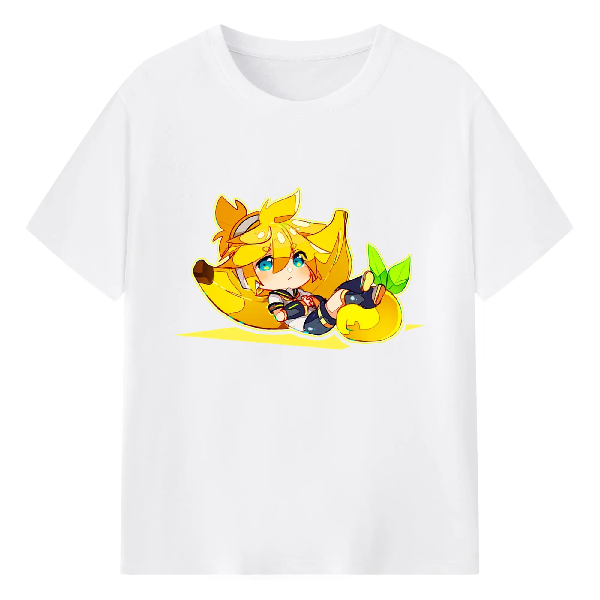 鏡音レン バナナモチーフ フレッシュ オリジナルデザイン - 綿100％ 半袖Tシャツ ・ フロントプリント ・ 快適 通気性 ・ 日常使い 散歩 スポーツ用