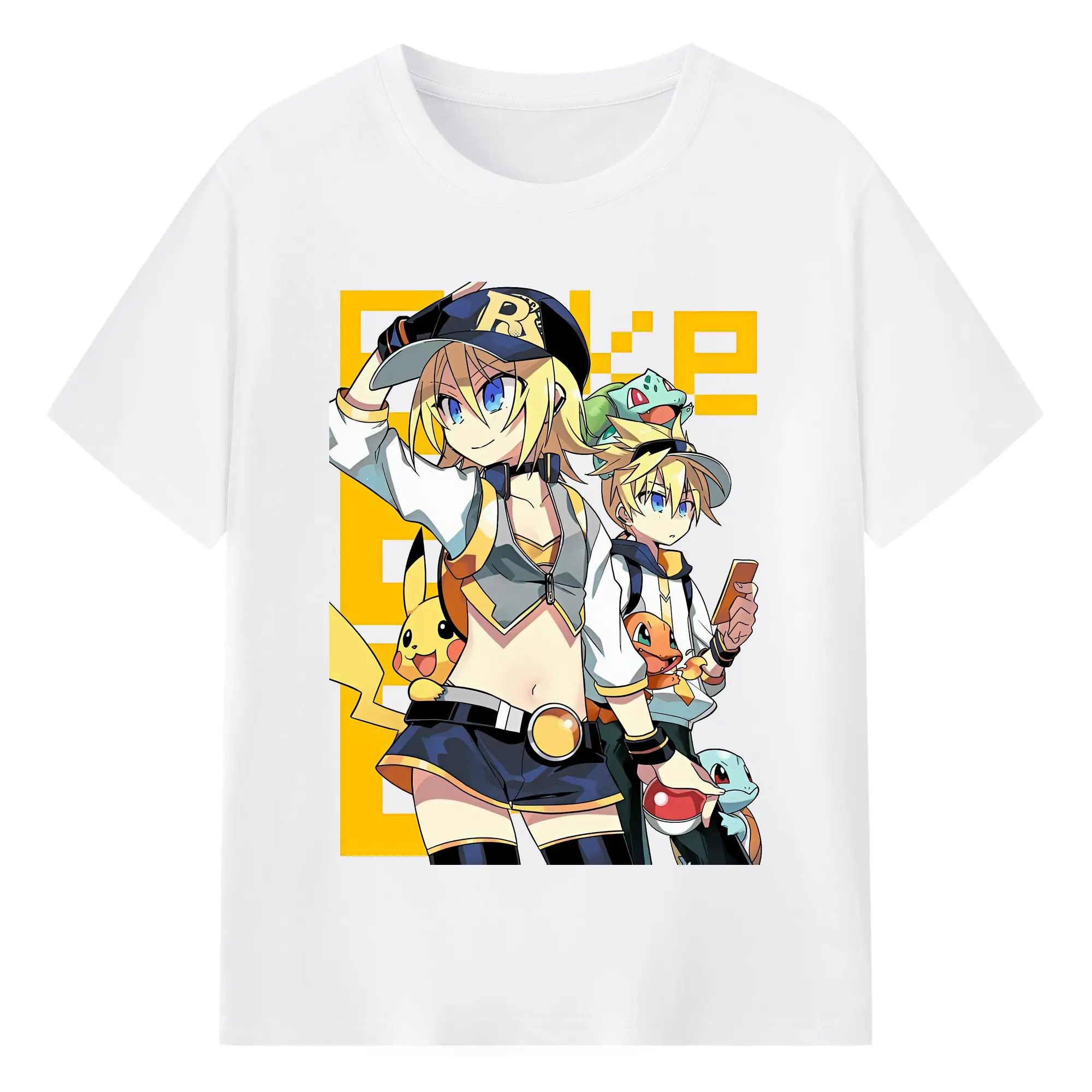 鏡音リン・レン トレンドペア クール オリジナルデザイン - 綿100％ 半袖Tシャツ ・ フロントプリント ・ 快適 通気性 ・ 日常使い 散歩 スポーツ用
