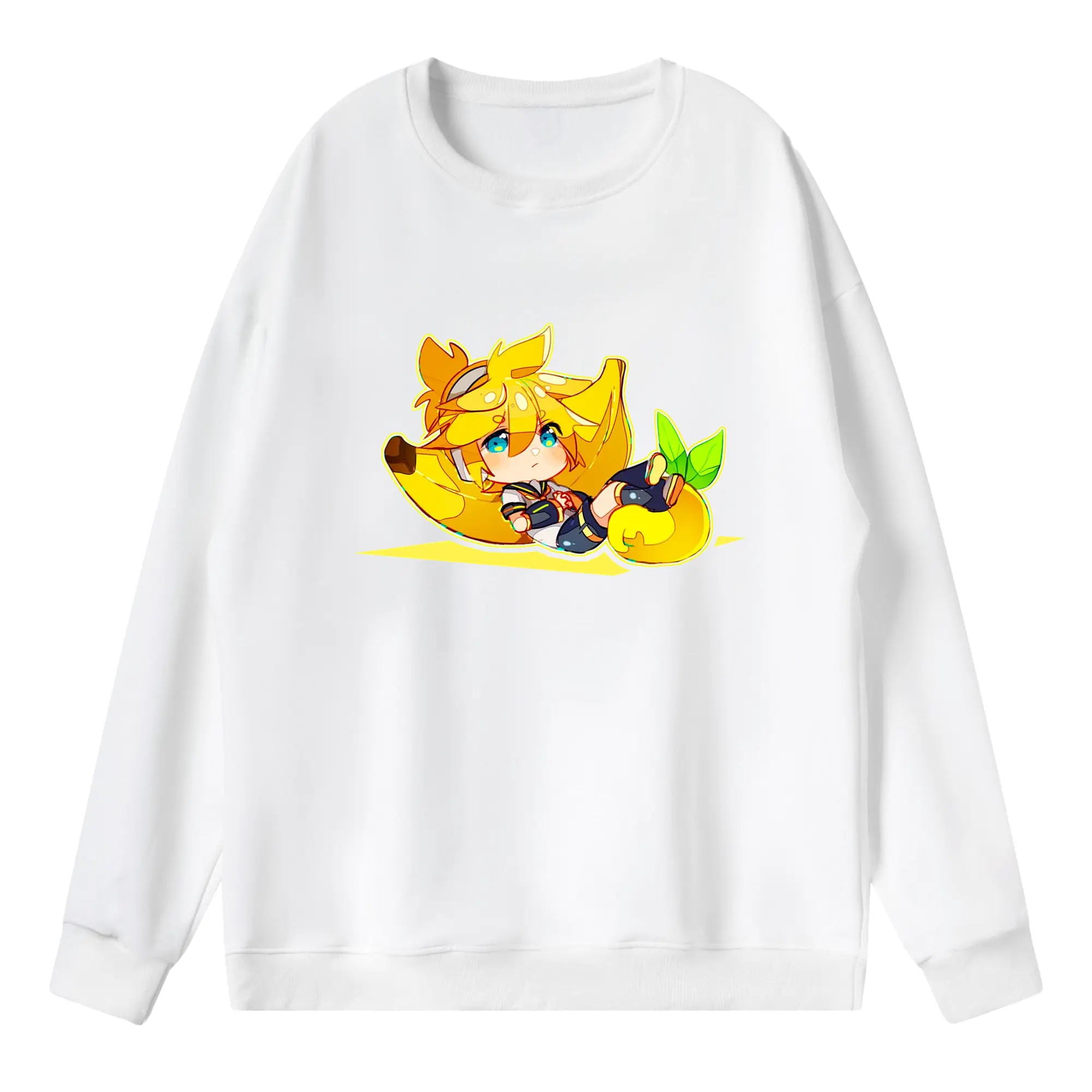 鏡音レン バナナモチーフ フレッシュ オリジナルデザイン - 薄手 クルーネック スウェット 裏毛260g · ポリエステル 春秋向け カジュアル 男女兼用 · トレーナー デイリー スポーツ 散歩に最適