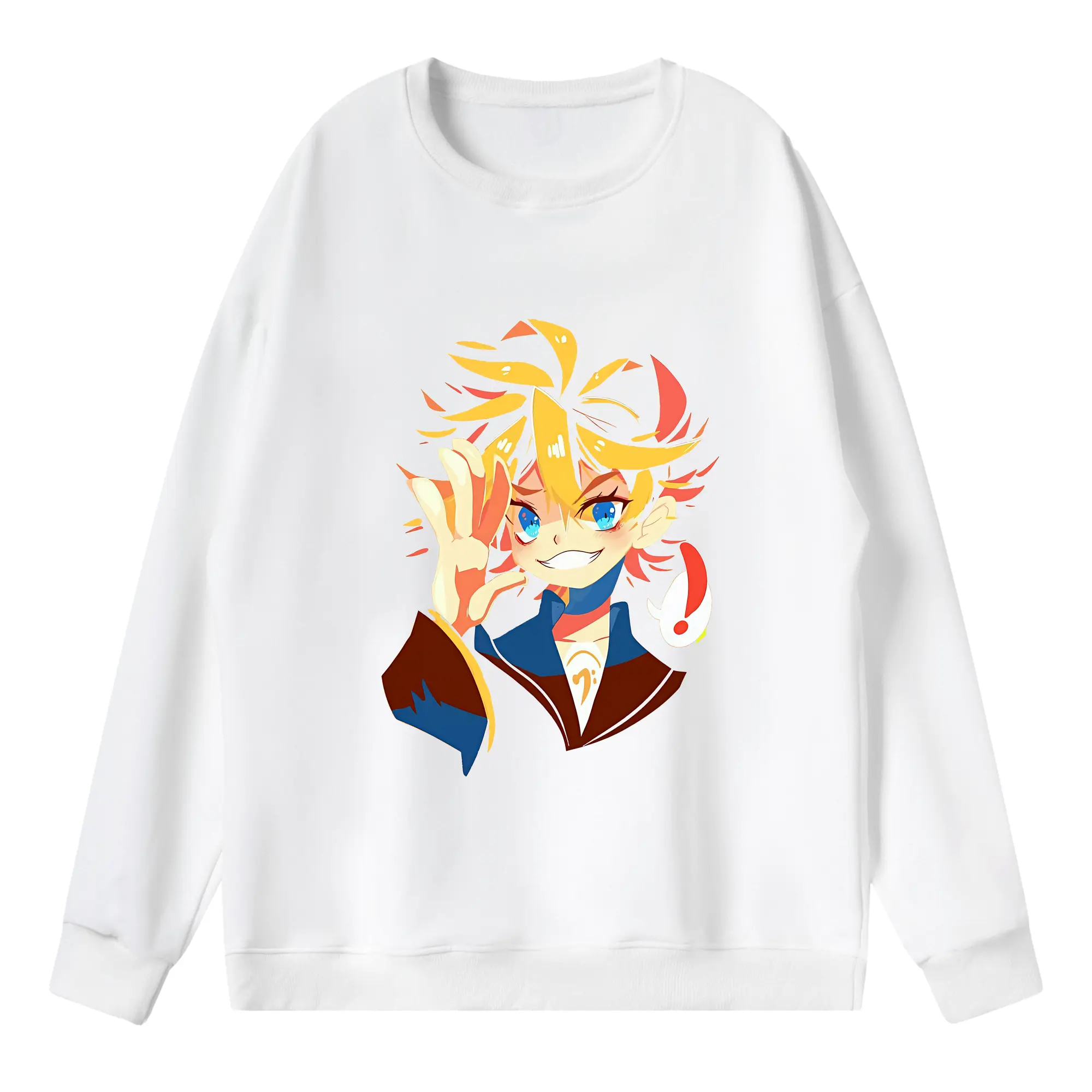 鏡音レン ポートレートアート オリジナルデザイン - 薄手 クルーネック スウェット 裏毛260g · ポリエステル 春秋向け カジュアル 男女兼用 · トレーナー デイリー スポーツ 散歩に最適