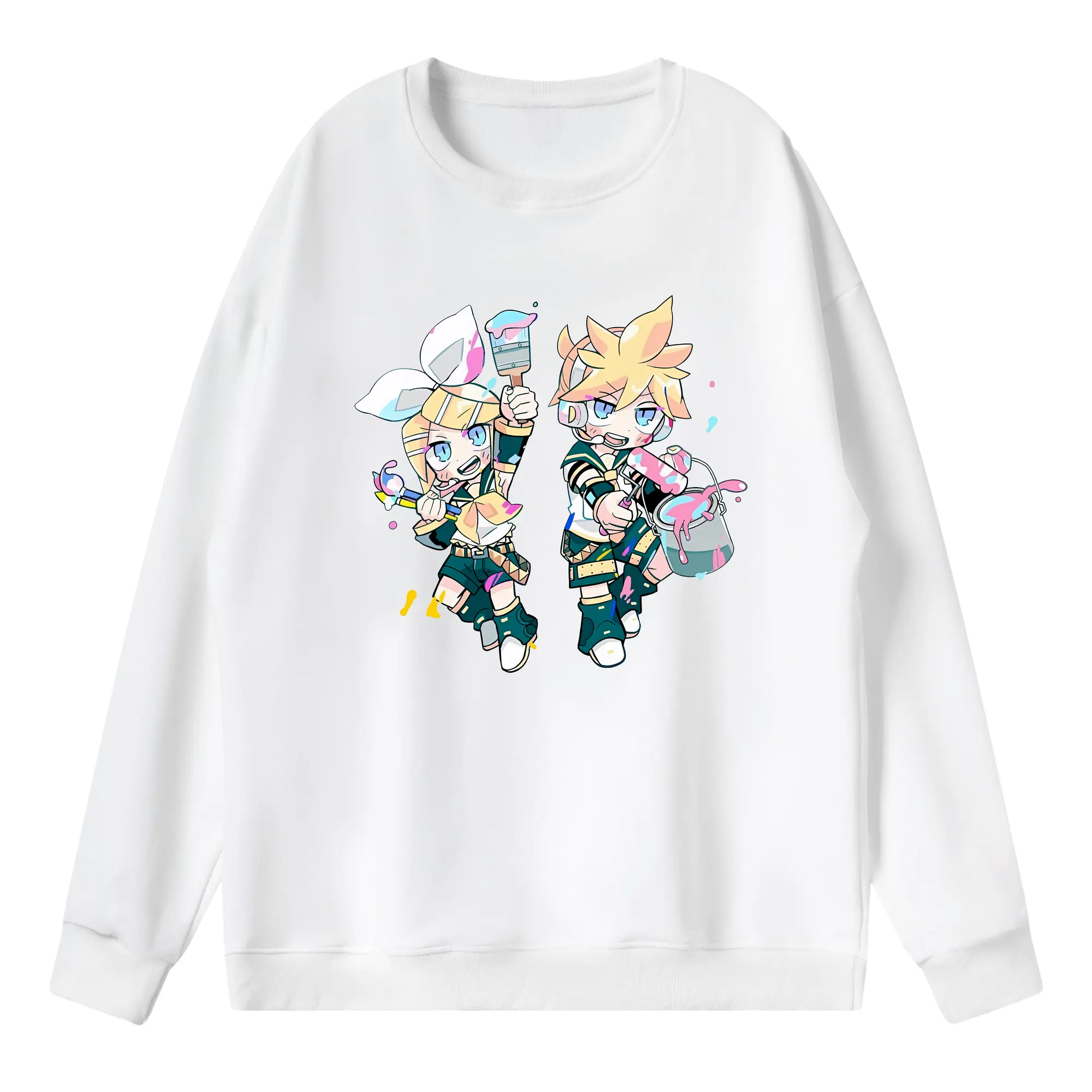 鏡音リン・レン 多彩なポーズ 生き生きとしたコンビ オリジナルデザイン - 薄手 クルーネック スウェット 裏毛260g · ポリエステル 春秋向け カジュアル 男女兼用 · トレーナー デイリー スポーツ 散歩に最適