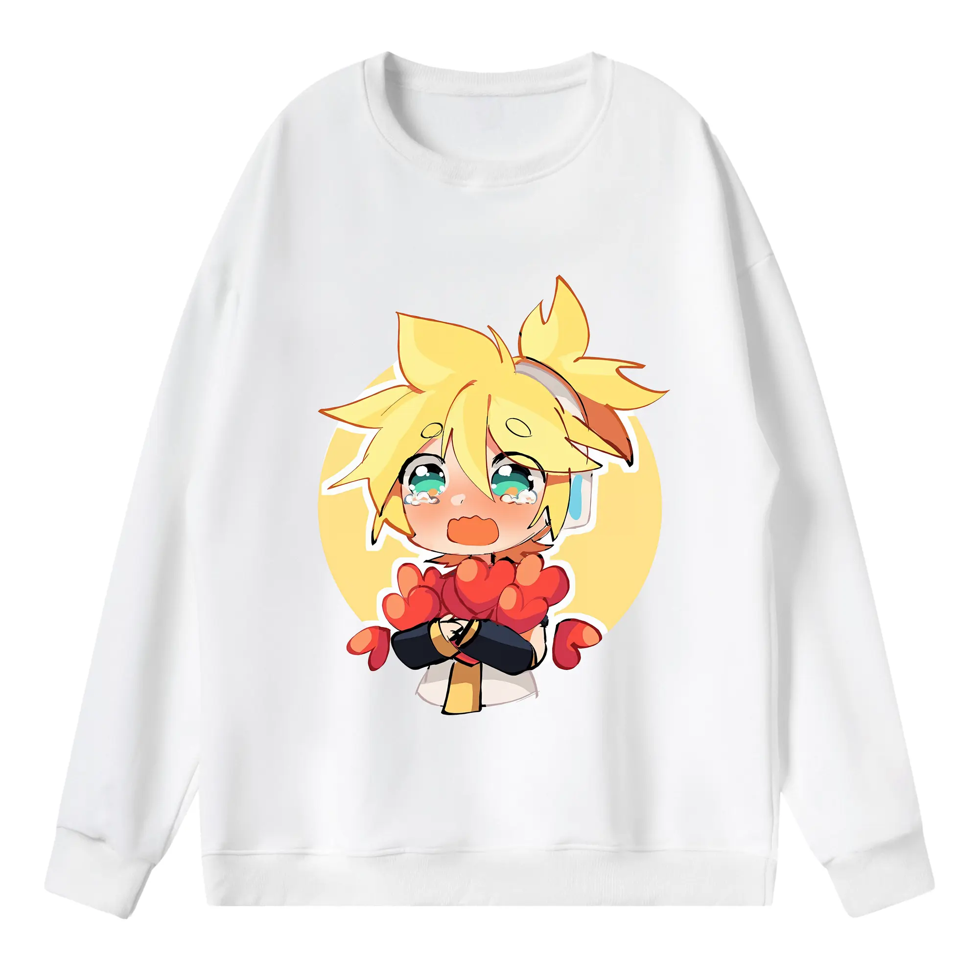 鏡音レン ハートモチーフ 元気 オリジナルデザイン - 薄手 クルーネック スウェット 裏毛260g · ポリエステル 春秋向け カジュアル 男女兼用 · トレーナー デイリー スポーツ 散歩に最適