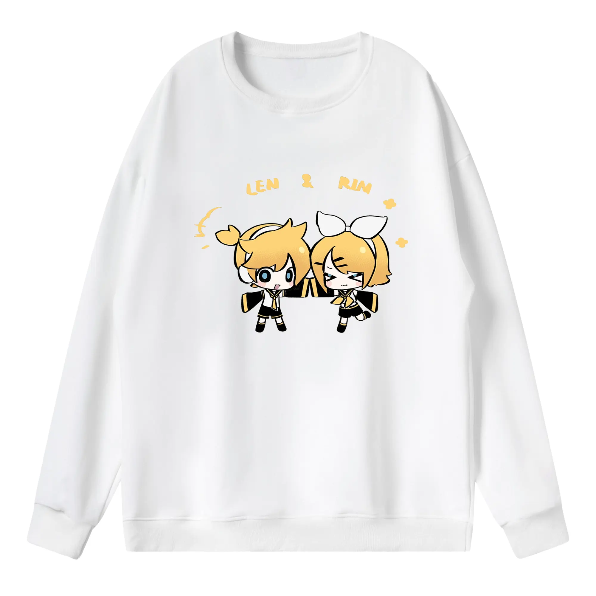 鏡音リン・レン カートゥーンシンプル オリジナルデザイン - 薄手 クルーネック スウェット 裏毛260g · ポリエステル 春秋向け カジュアル 男女兼用 · トレーナー デイリー スポーツ 散歩に最適