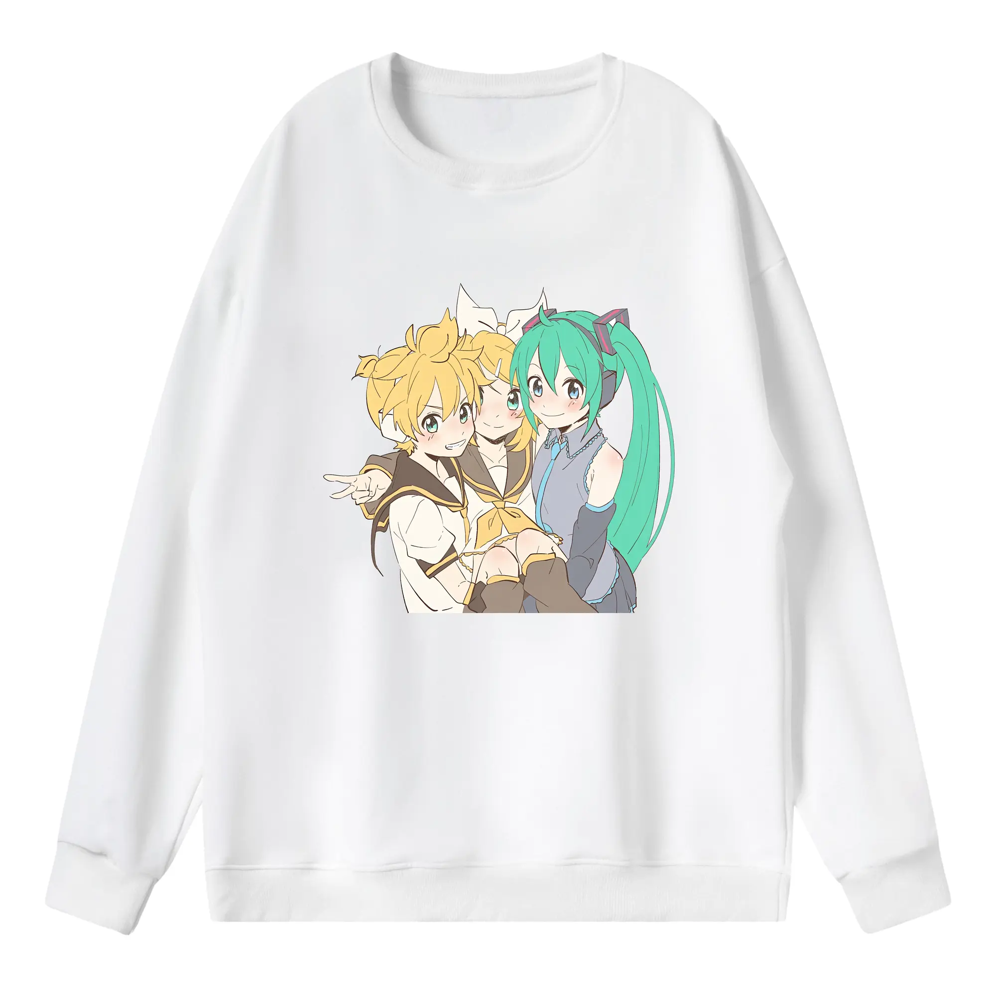 鏡音リン・レン と 初音ミク 可愛い萌え系コラボ オリジナルデザイン - 薄手 クルーネック スウェット 裏毛260g · ポリエステル 春秋向け カジュアル 男女兼用 · トレーナー デイリー スポーツ 散歩に最適
