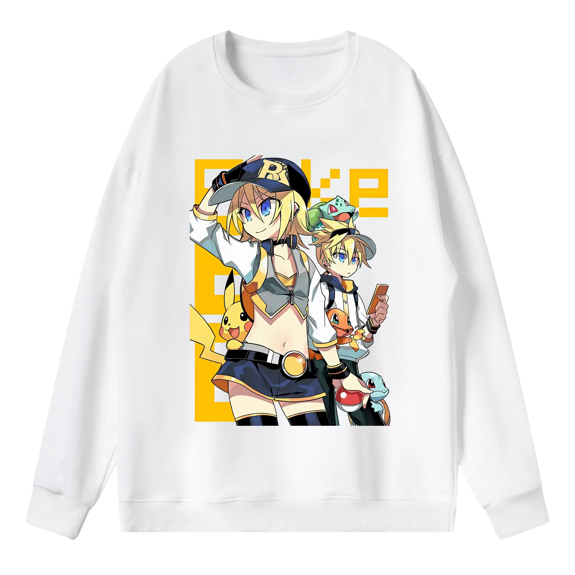 鏡音リン・レン トレンドペア クール オリジナルデザイン - 薄手 クルーネック スウェット 裏毛260g · ポリエステル 春秋向け カジュアル 男女兼用 · トレーナー デイリー スポーツ 散歩に最適