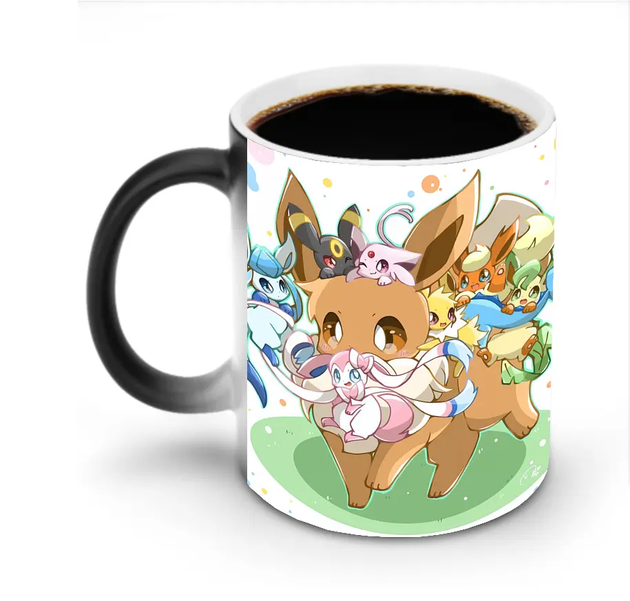 イーブイ 全進化系 ほっこり オリジナルデザイン - 変色マグカップ ・ セラミック ・ 熱転写プリント ・ 耐久性 高品質 ・ ギフト・自宅用 コーヒー お茶