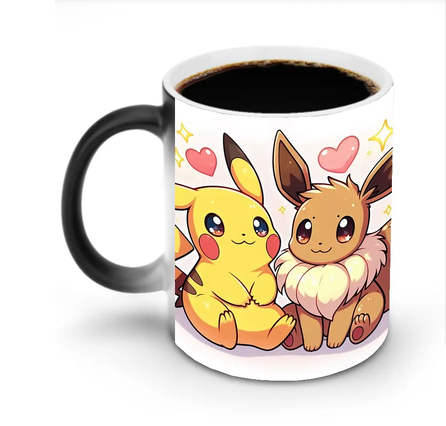 イーブイ  ピカチュウ コラボ ハートふれあい オリジナルデザイン - 変色マグカップ ・ セラミック ・ 熱転写プリント ・ 耐久性 高品質 ・ ギフト・自宅用 コーヒー お茶