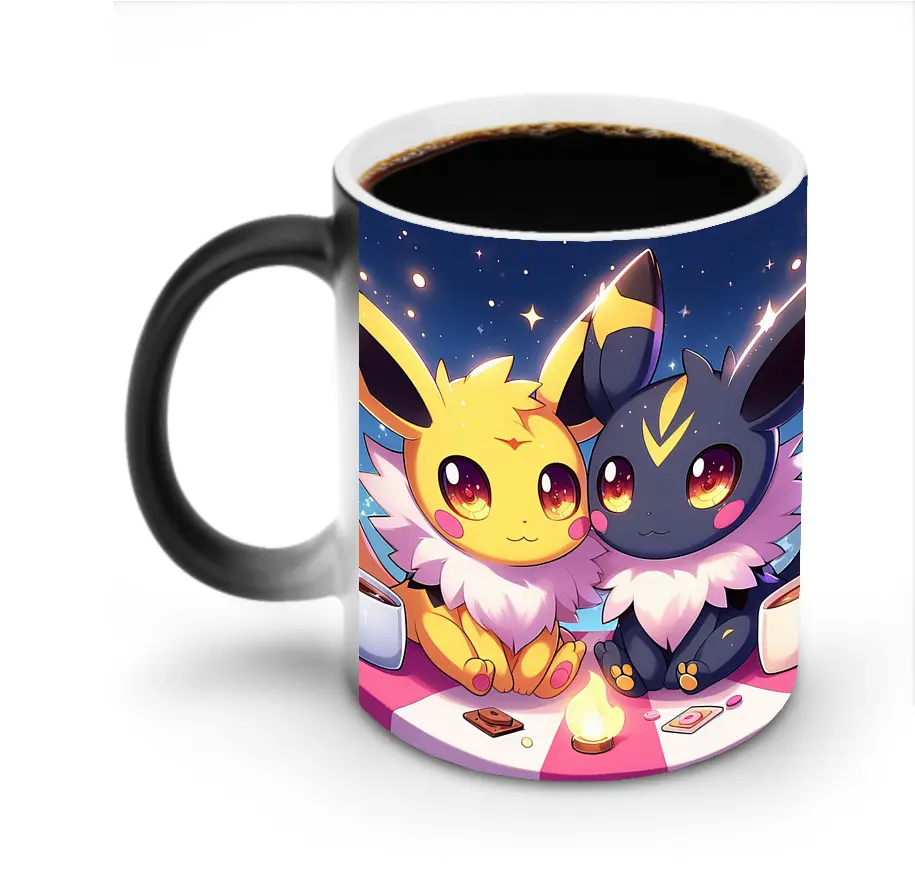 イーブイ サンダータイプ 星キラキラ ロマンチック オリジナルデザイン - 変色マグカップ ・ セラミック ・ 熱転写プリント ・ 耐久性 高品質 ・ ギフト・自宅用 コーヒー お茶
