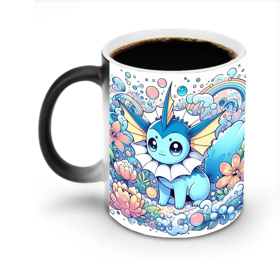 イーブイ ウォータータイプ 花と水波 フレッシュ オリジナルデザイン - 変色マグカップ ・ セラミック ・ 熱転写プリント ・ 耐久性 高品質 ・ ギフト・自宅用 コーヒー お茶