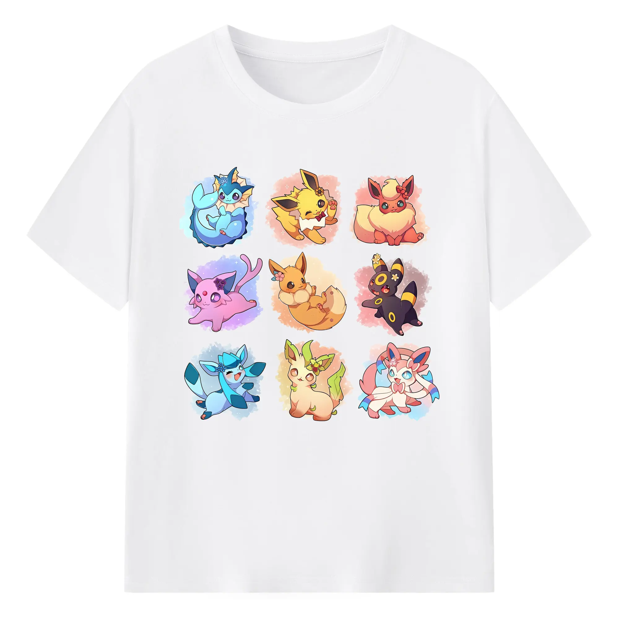 イーブイ進化系ブイズ集合可愛い - 綿100％ 半袖Tシャツ ・ フロントプリント ・ 快適 通気性 ・ 日常使い 散歩 スポーツ用