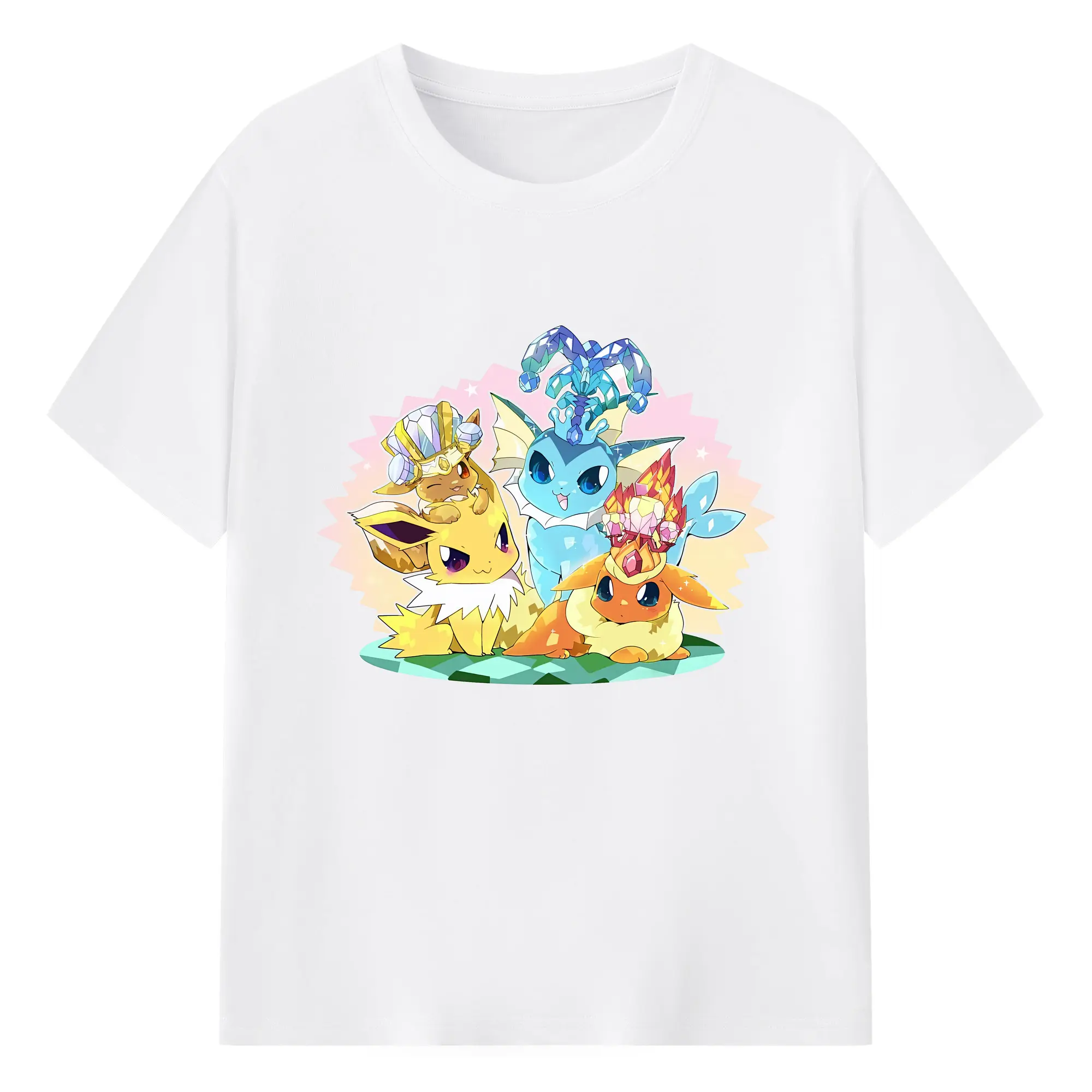 イーブイクリスタルクラウン限定グッズ - 綿100％ 半袖Tシャツ ・ フロントプリント ・ 快適 通気性 ・ 日常使い 散歩 スポーツ用
