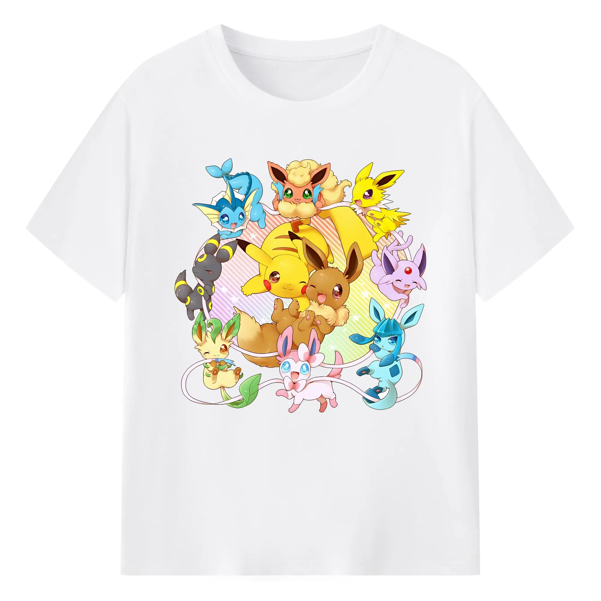 イーブイポケモンキャラクター限定コラボ - 綿100％ 半袖Tシャツ ・ フロントプリント ・ 快適 通気性 ・ 日常使い 散歩 スポーツ用