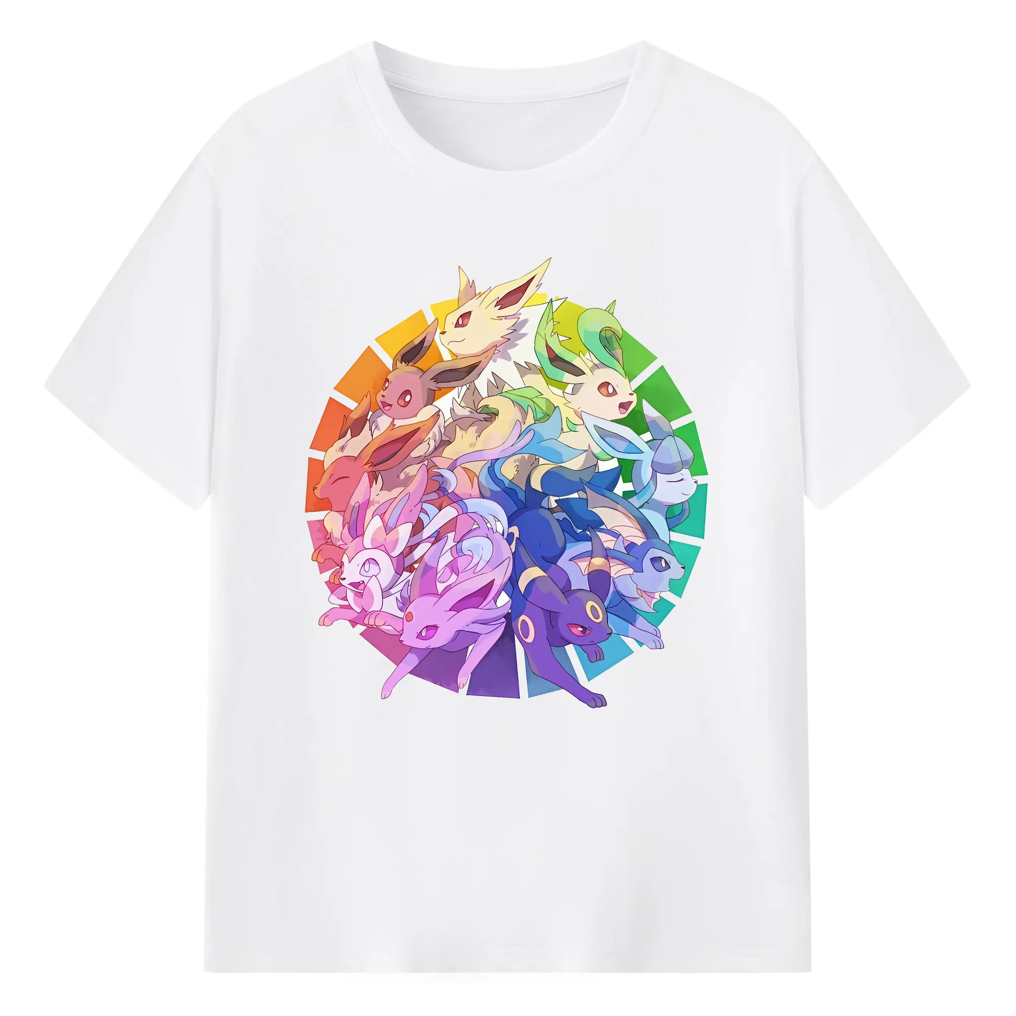 イーブイ家族ポケモンファン 必見 - 綿100％ 半袖Tシャツ ・ フロントプリント ・ 快適 通気性 ・ 日常使い 散歩 スポーツ用