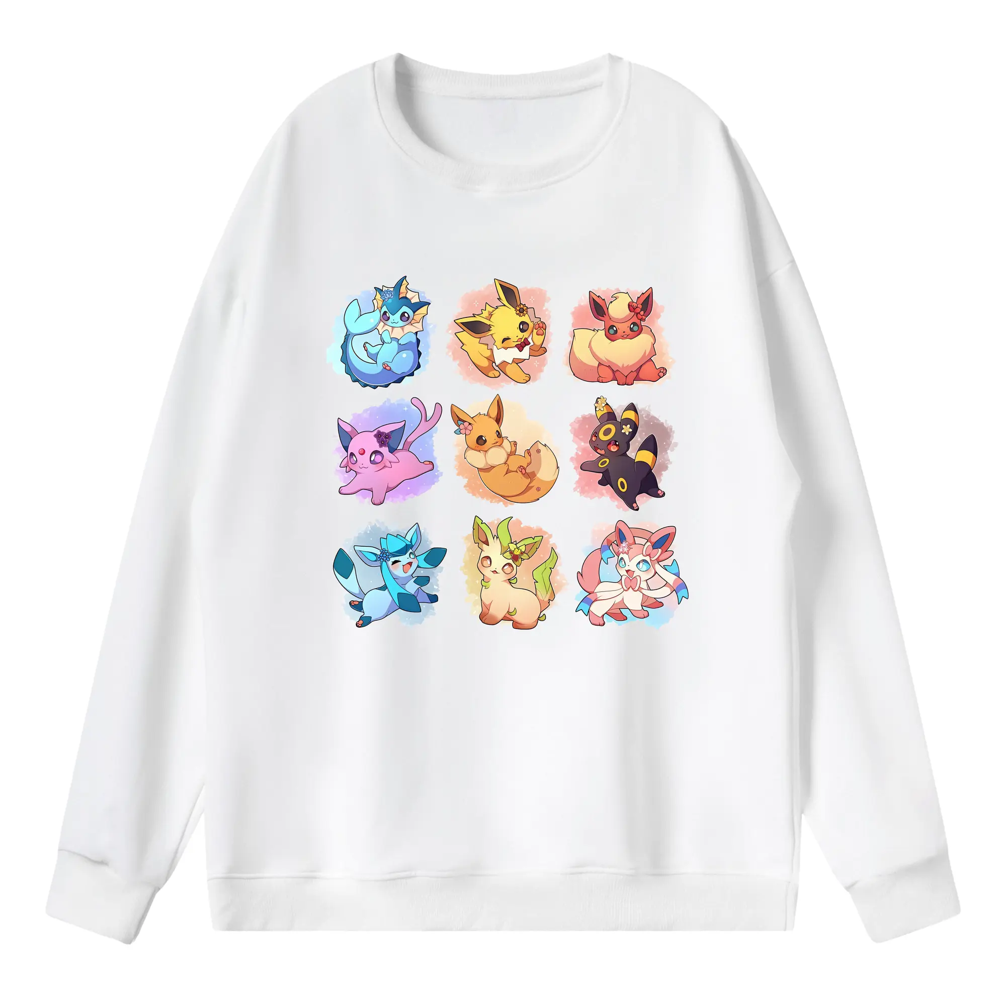 イーブイ進化系ブイズ集合可愛い - 薄手 クルーネック スウェット 裏毛260g · ポリエステル 春秋向け カジュアル 男女兼用 · トレーナー デイリー スポーツ 散歩に最適