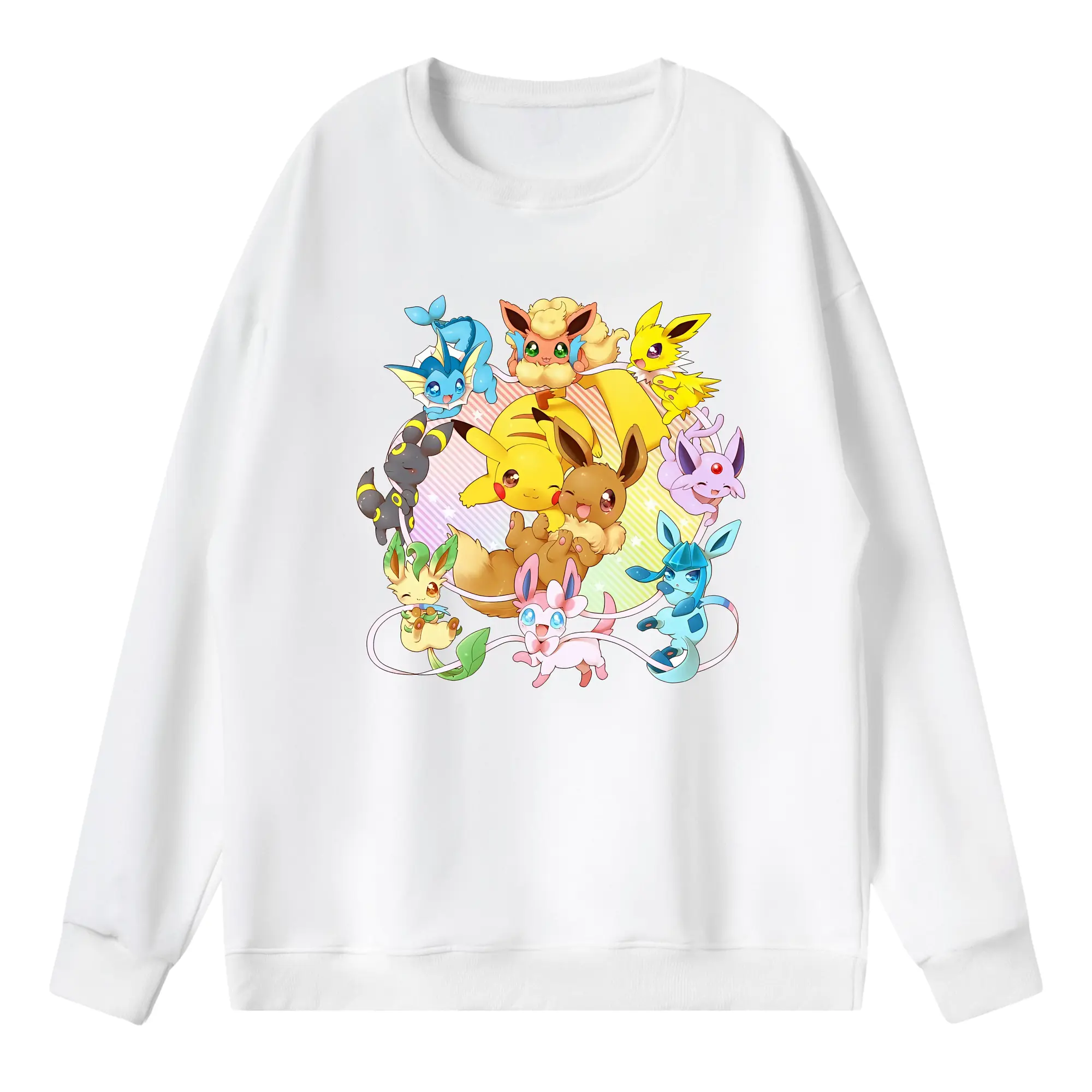 イーブイポケモンキャラクター限定コラボ - 薄手 クルーネック スウェット 裏毛260g · ポリエステル 春秋向け カジュアル 男女兼用 · トレーナー デイリー スポーツ 散歩に最適