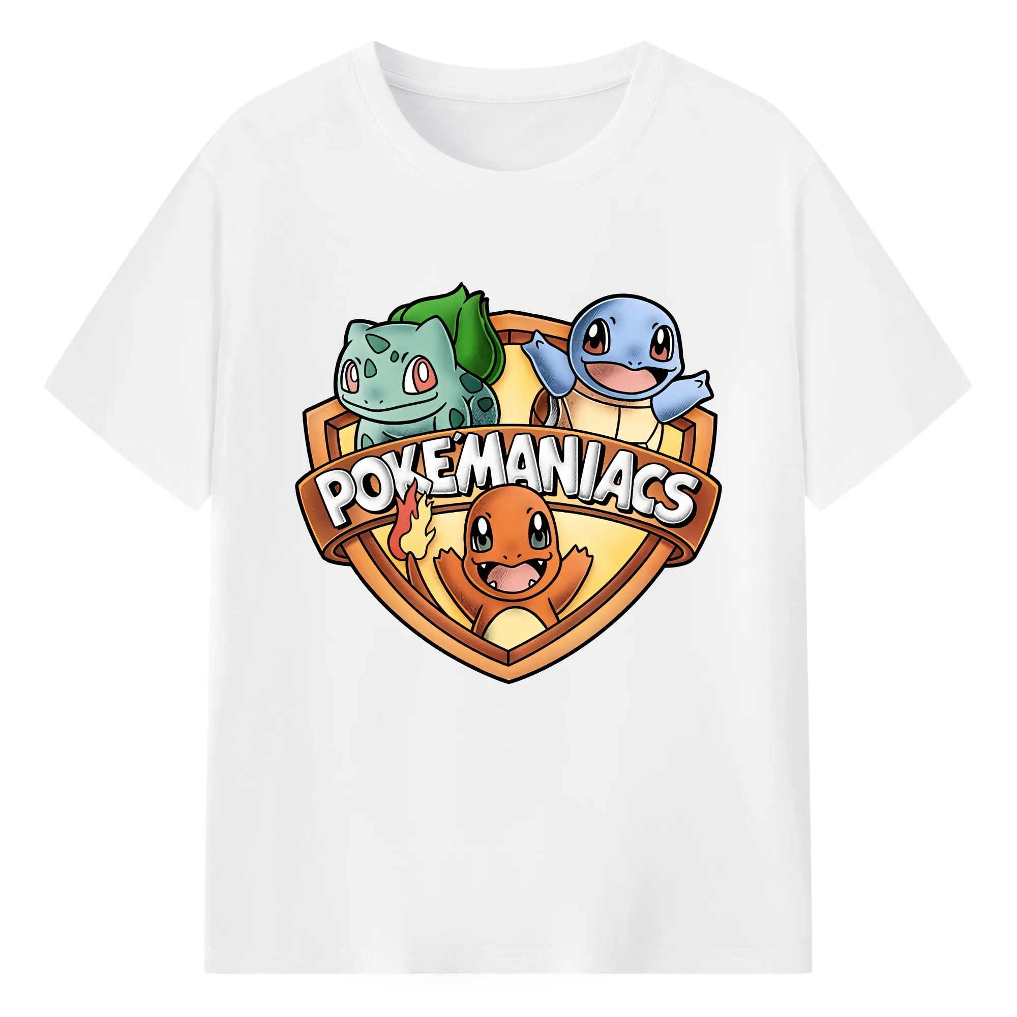 ポケモン ゼニガメ・ヒトカゲ・フシギダネ バッジデザイン 元気 オリジナルデザイン - 綿100％ 半袖Tシャツ ・ フロントプリント ・ 快適 通気性 ・ 日常使い 散歩 スポーツ用