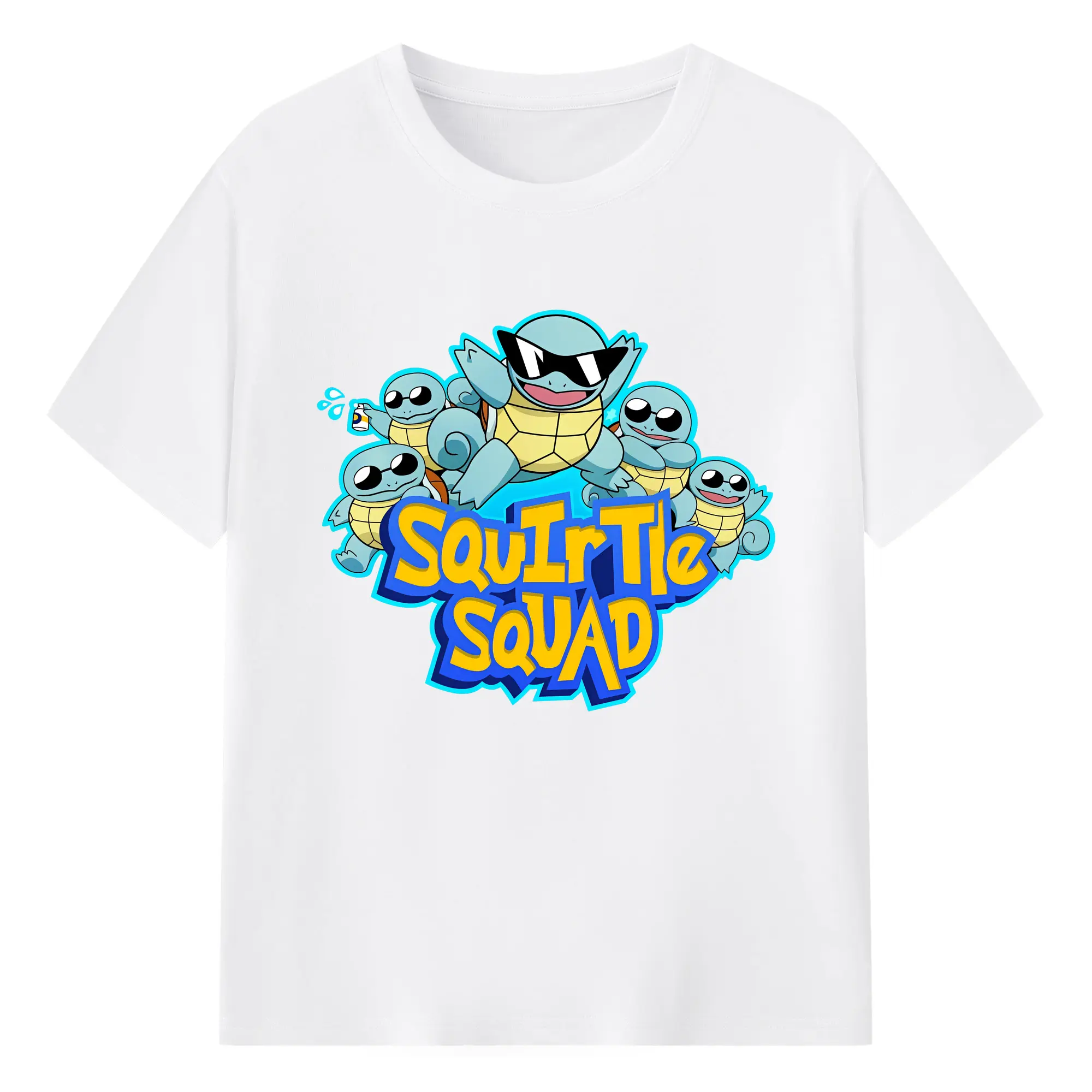 ポケモン ゼニガメチーム グラフィティ風 オリジナルデザイン - 綿100％ 半袖Tシャツ ・ フロントプリント ・ 快適 通気性 ・ 日常使い 散歩 スポーツ用