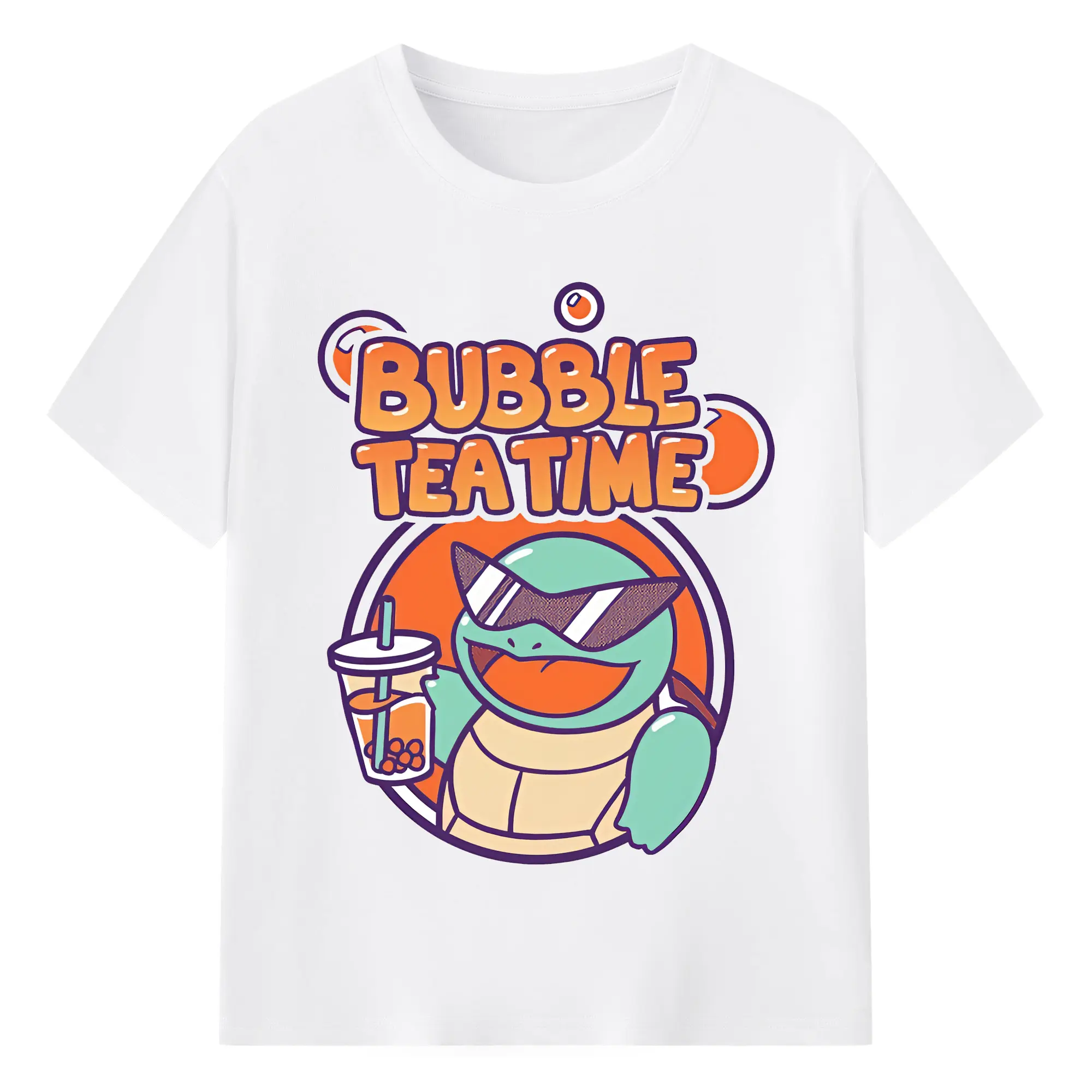 ポケモン ゼニガメ タピオカドリンク風 おしゃれ オリジナルデザイン - 綿100％ 半袖Tシャツ ・ フロントプリント ・ 快適 通気性 ・ 日常使い 散歩 スポーツ用