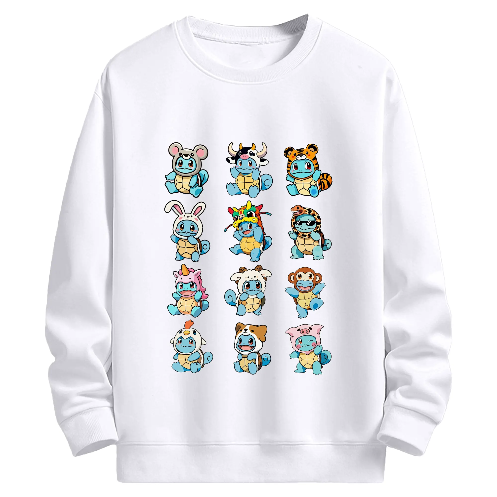 ポケモン ゼニガメ かわいい 多形態 配列 オリジナルデザイン - 高品質 クルーネック スウェット ・ コットン59％ ポリエステル41％ ・ ユニセックス 長袖 トレーナー ・ カジュアル デイリー スポーツ 散歩用