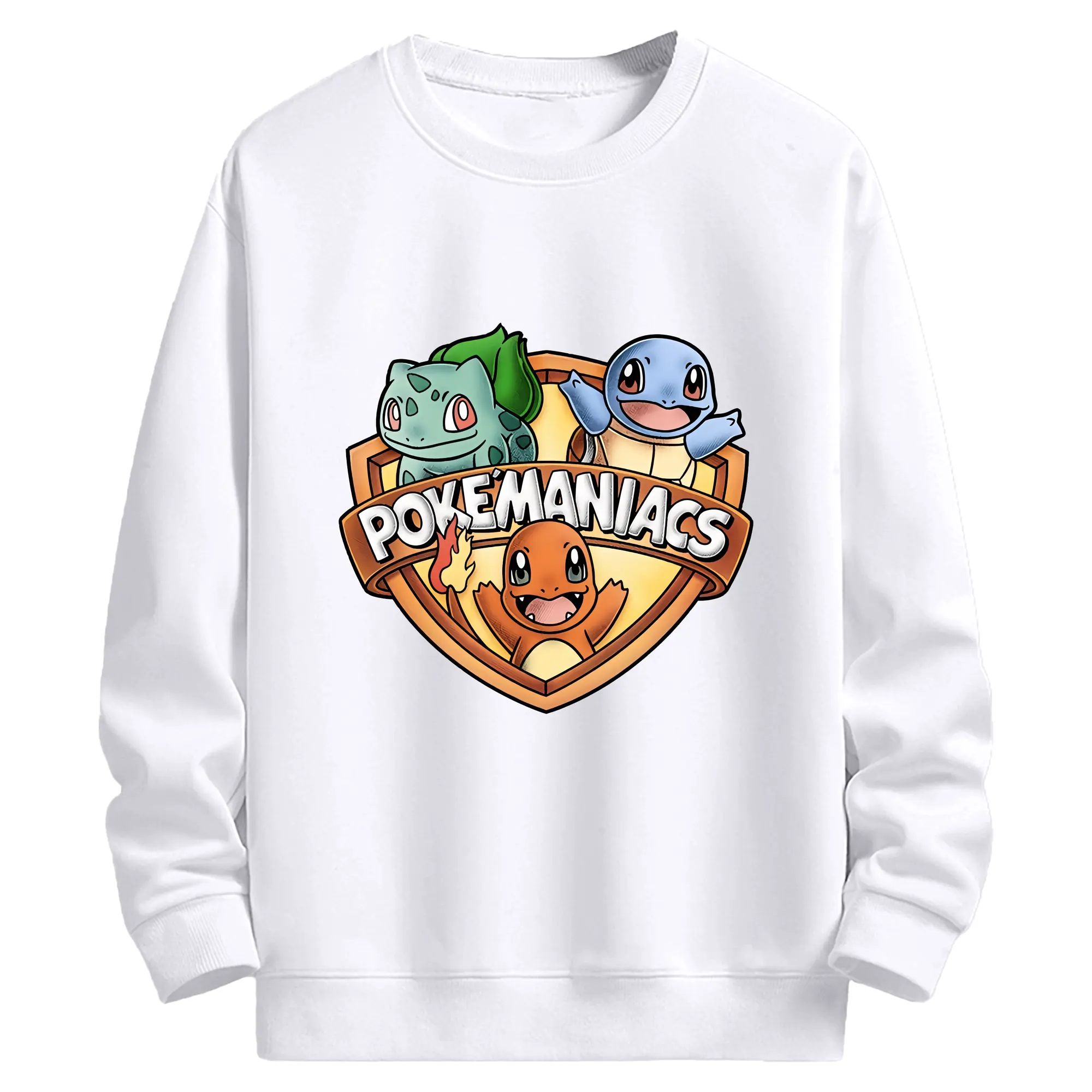 ポケモン ゼニガメ・ヒトカゲ・フシギダネ バッジデザイン 元気 オリジナルデザイン - 高品質 クルーネック スウェット ・ コットン59％ ポリエステル41％ ・ ユニセックス 長袖 トレーナー ・ カジュアル デイリー スポーツ 散歩用